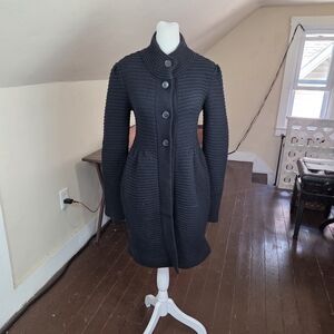 Theory Black Wool Cashmere Ribbed Knit Sweater Coat Cardigan Dress Size M